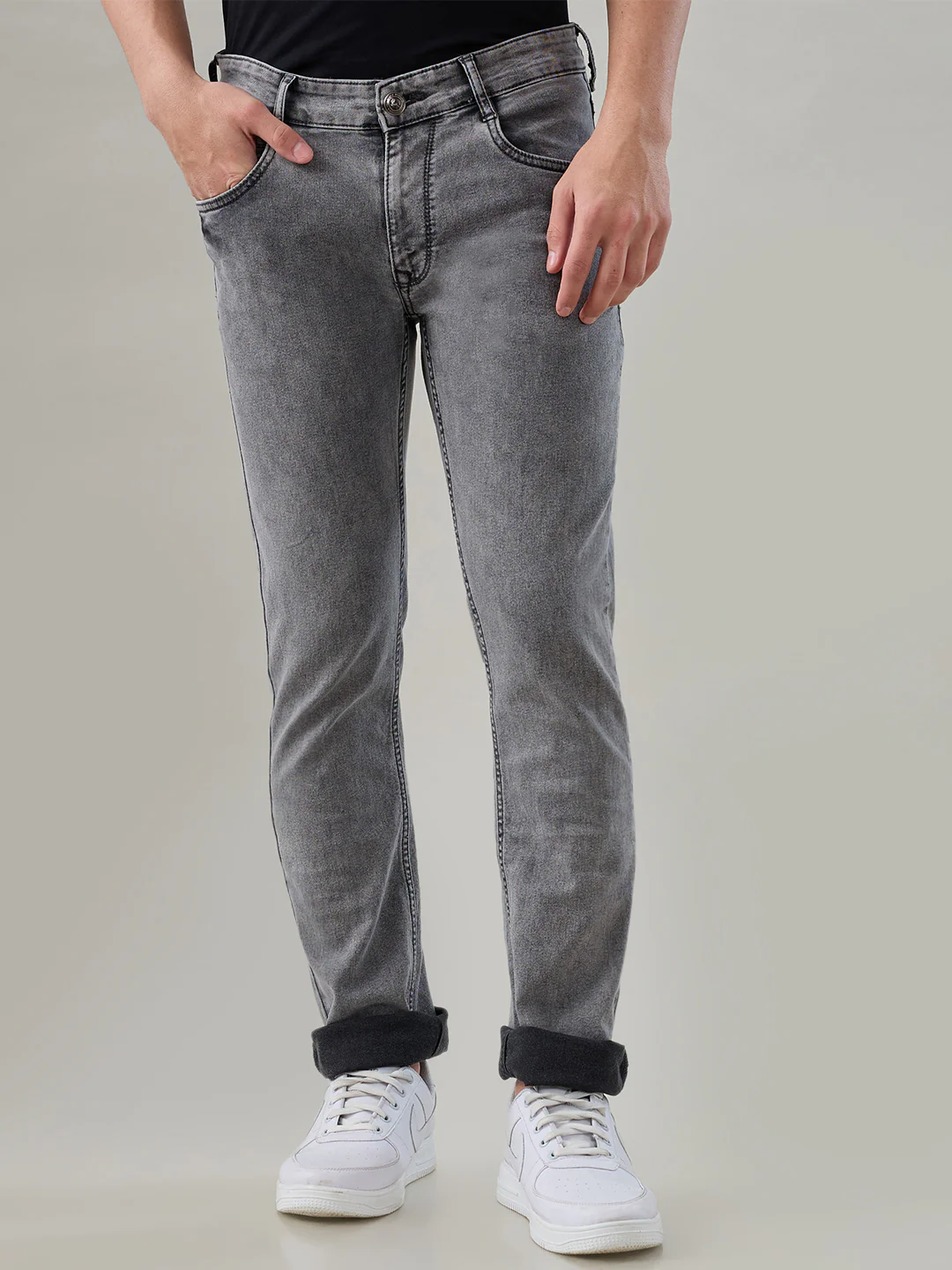 Parx Men Black Twill Slim Tapered Fit Cotton Blend Jeans