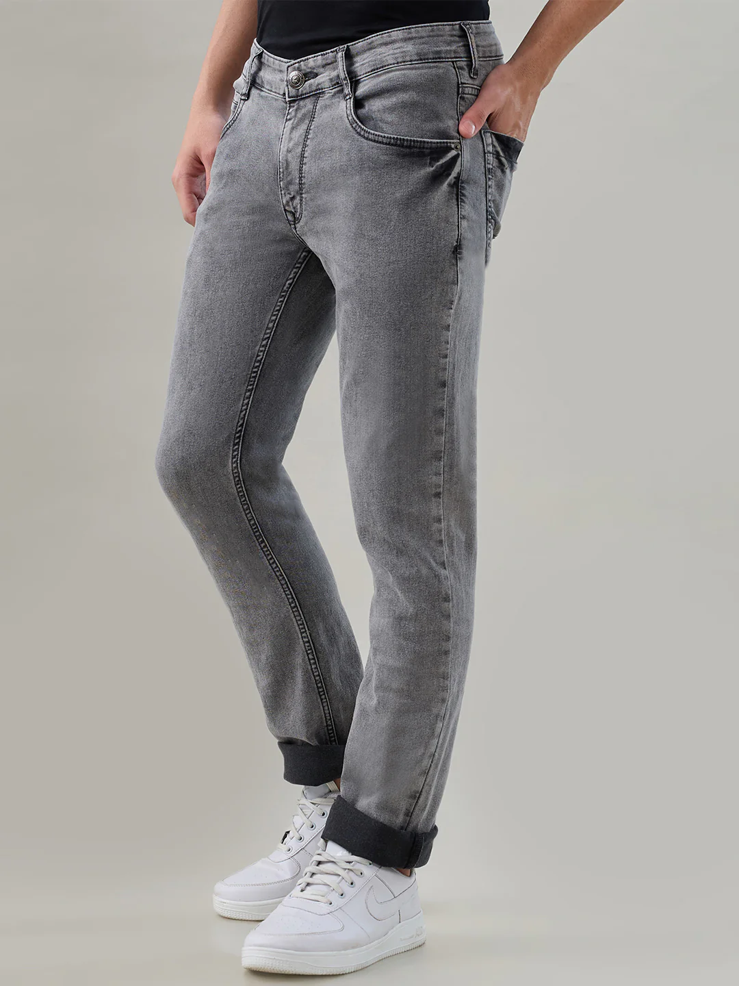 Parx Men Black Twill Slim Tapered Fit Cotton Blend Jeans - Image 3