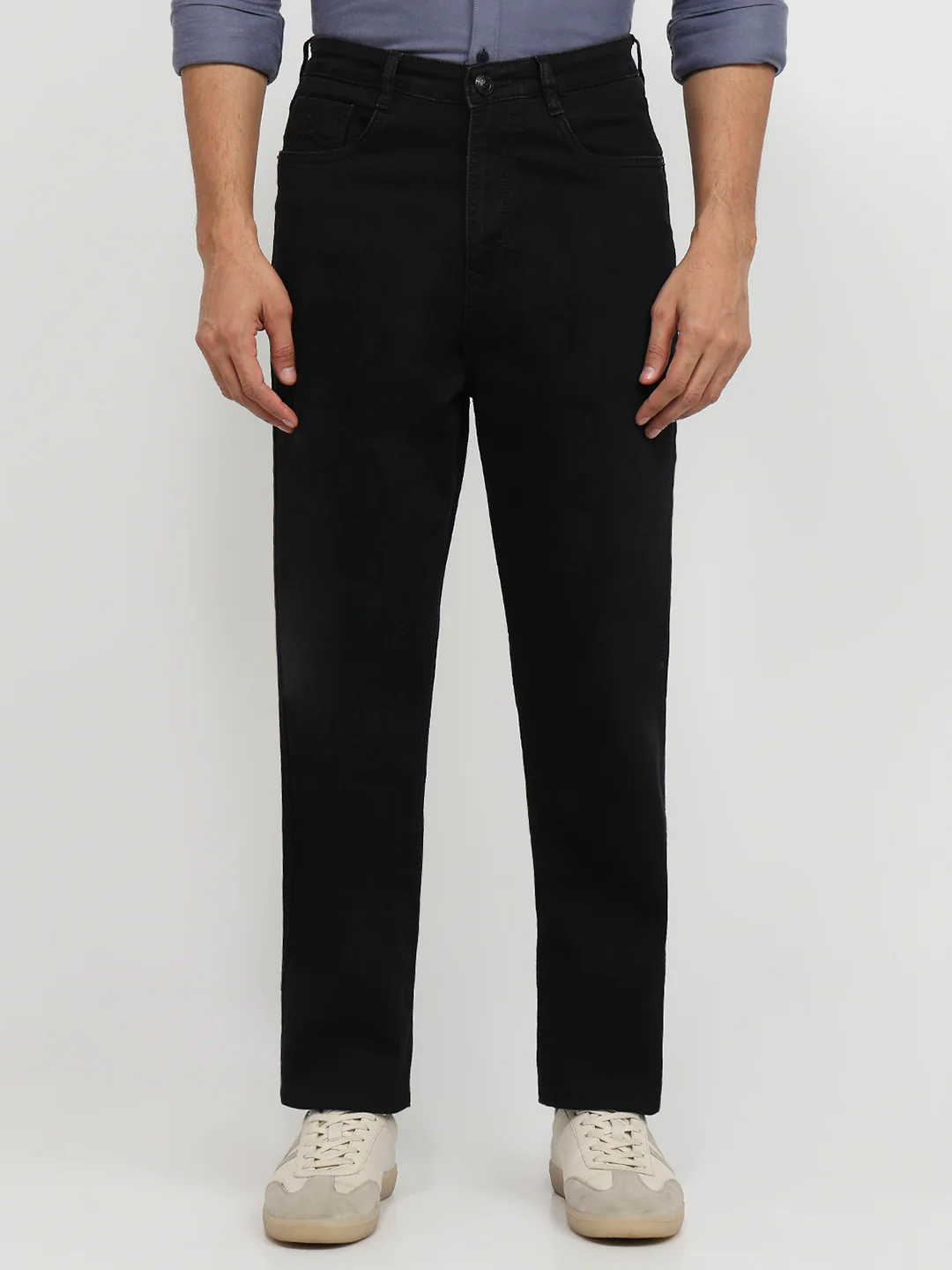 Parx Men Black Twill Slim Tapered Fit Cotton Blend Jeans