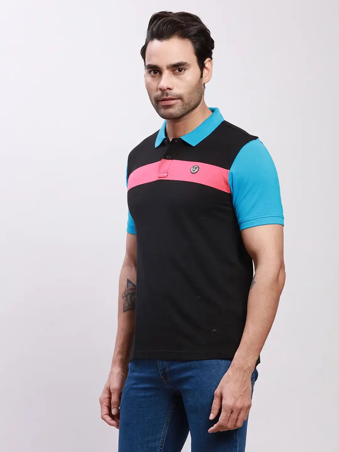 Parx Men Black Yarn Dyed Regular Fit Cotton T-Shirt - Image 3