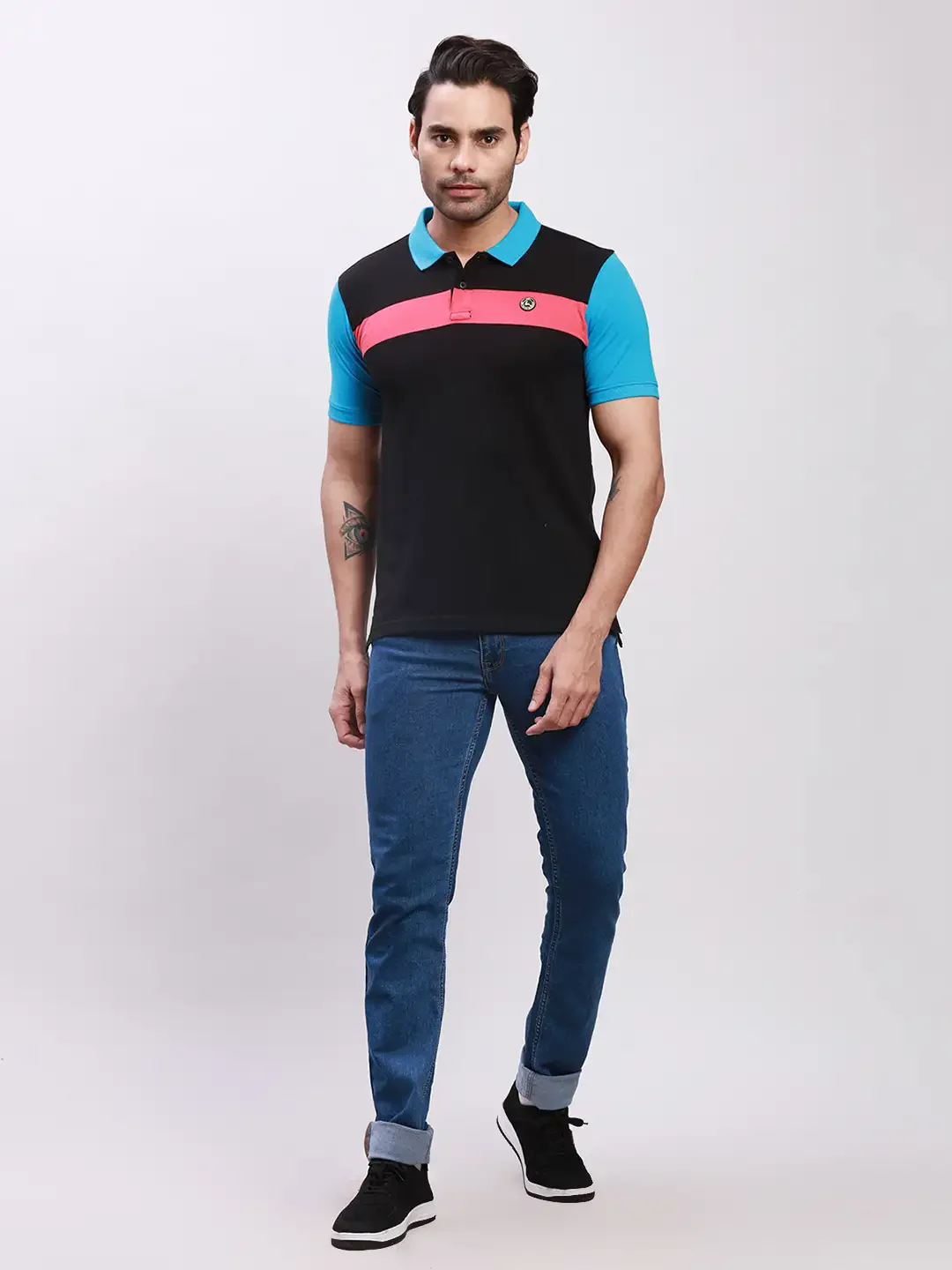 Parx Men Black Yarn Dyed Regular Fit Cotton T-Shirt - Image 5