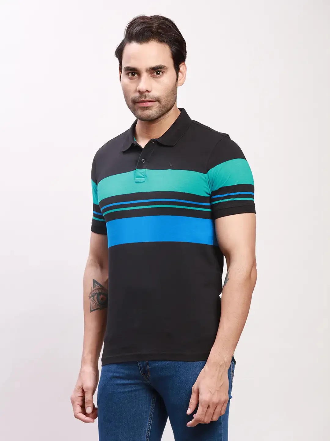 Parx Men Black Yarn Dyed Regular Fit Cotton T-Shirt - Image 3
