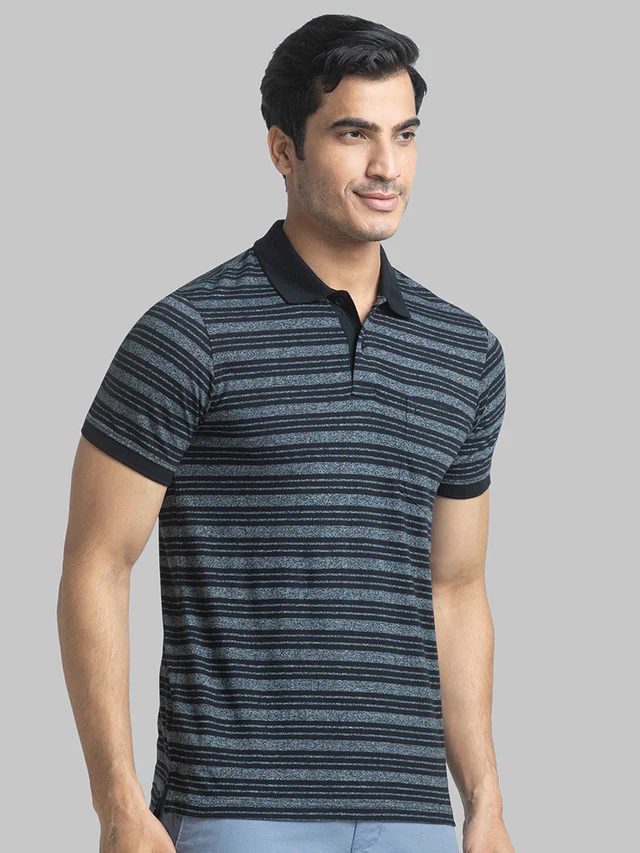 Parx Men Black Yarn Dyed Regular Fit Half Sleeve Polo Neck T-Shirt - Image 2