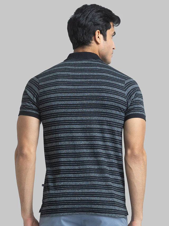 Parx Men Black Yarn Dyed Regular Fit Half Sleeve Polo Neck T-Shirt - Image 4