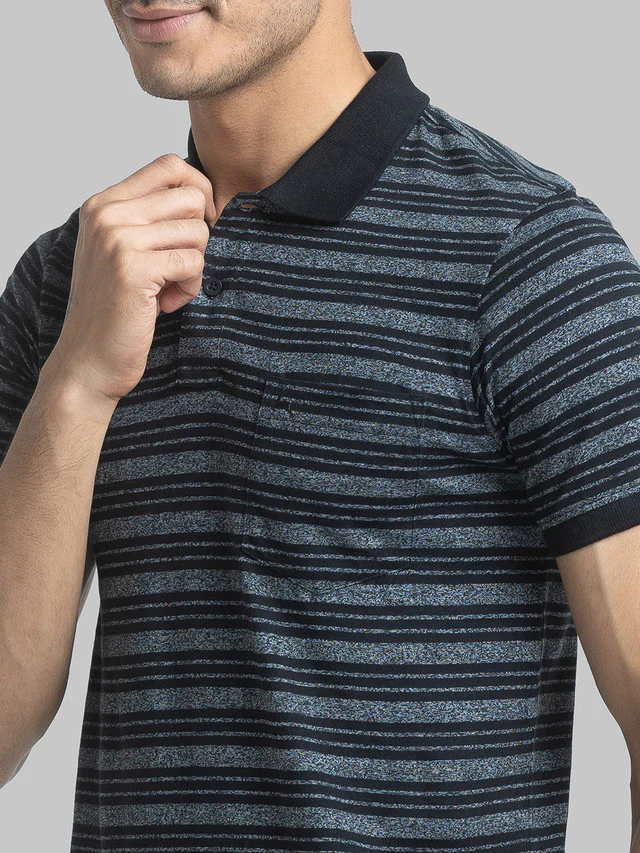 Parx Men Black Yarn Dyed Regular Fit Half Sleeve Polo Neck T-Shirt - Image 6