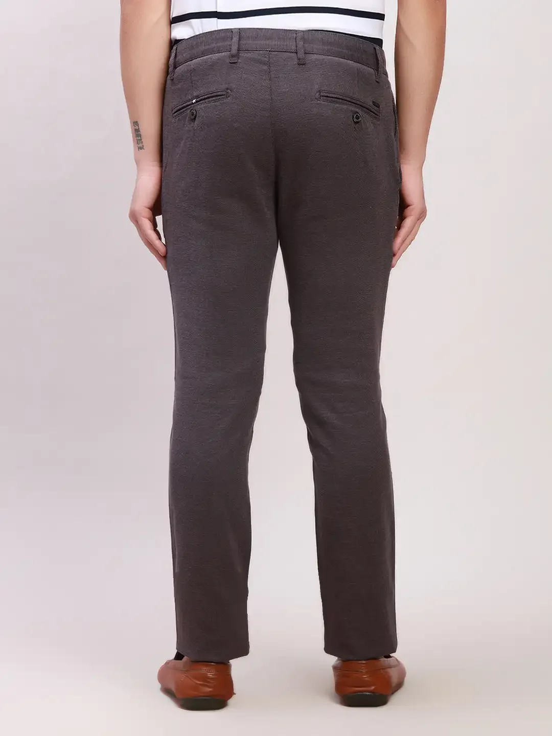 Parx Men Black Yarn Dyed Super Slim Cotton Blend Trousers - Image 4