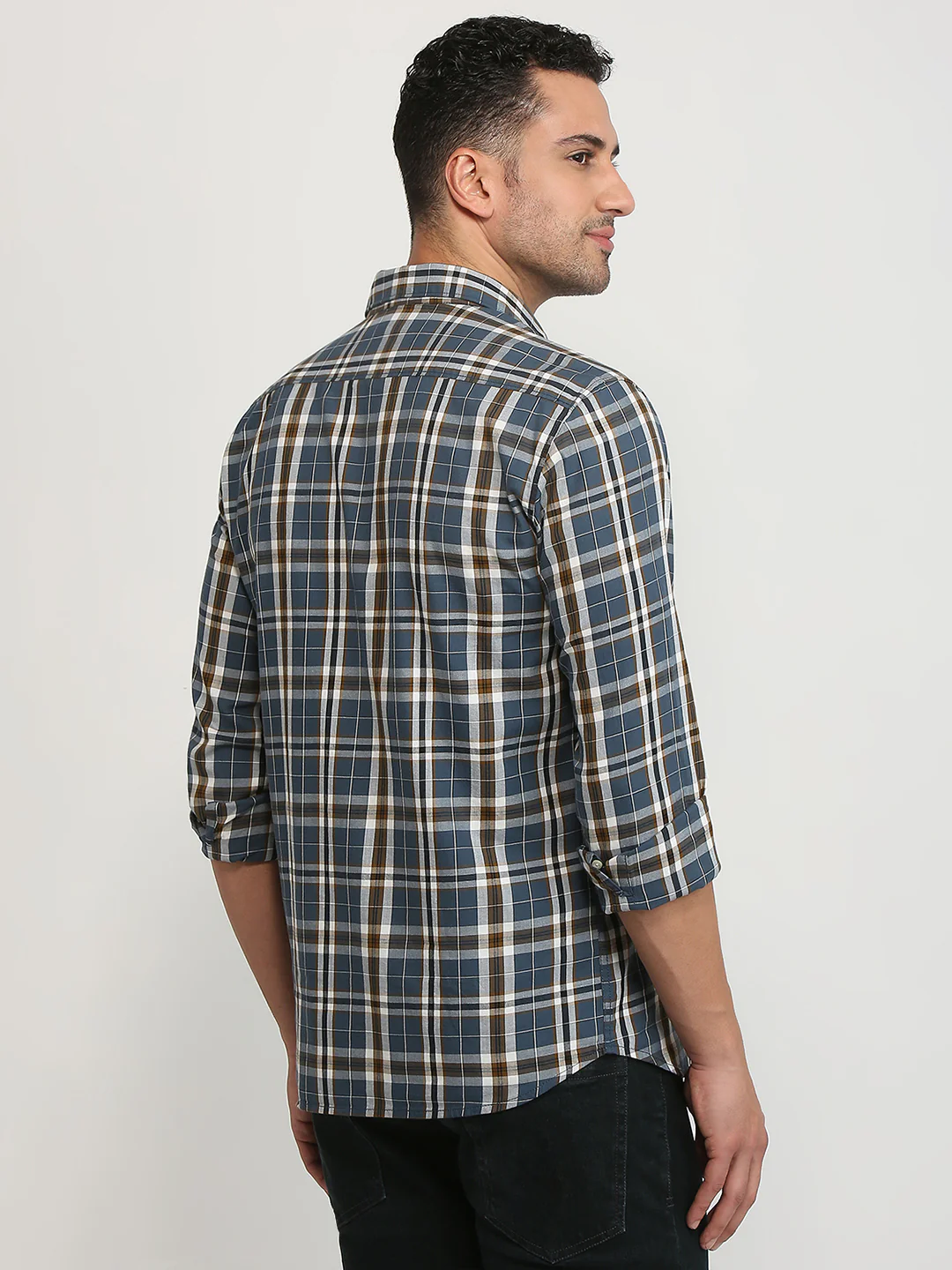 Parx Men Blue Slim Fit Checks Casual Shirt - Image 4