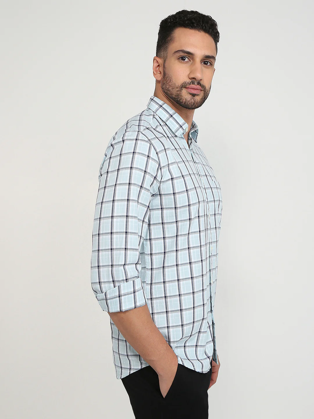 Parx Men Blue Checks Slim Fit Cotton Casual Shirt - Image 3