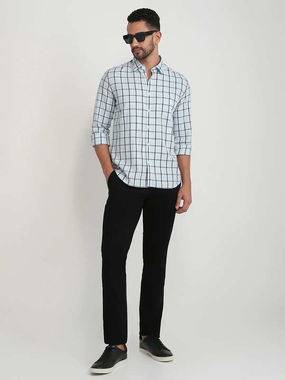Parx Men Blue Checks Slim Fit Cotton Casual Shirt - Image 5