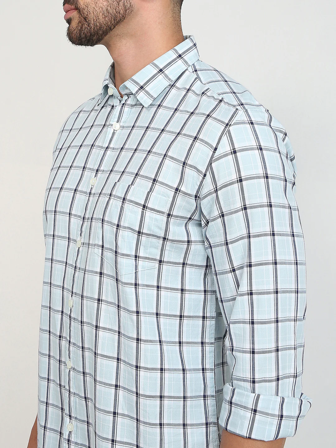 Parx Men Blue Checks Slim Fit Cotton Casual Shirt - Image 6