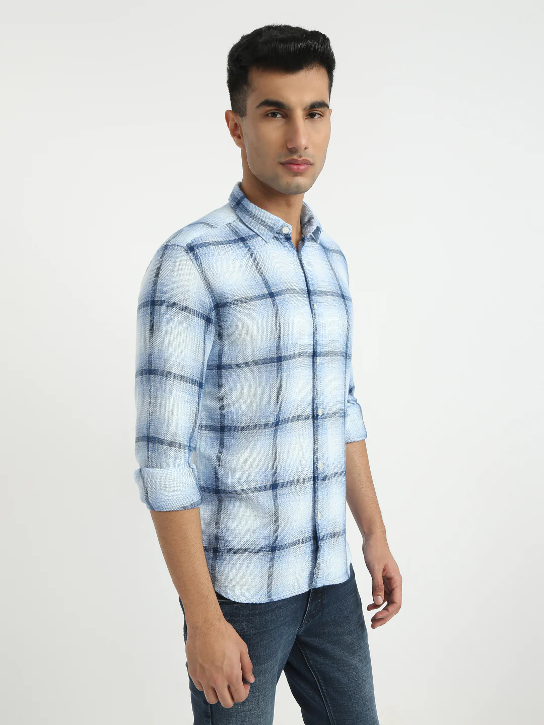 Parx Men Blue Checks Slim Fit Cotton Casual Shirt - Image 2