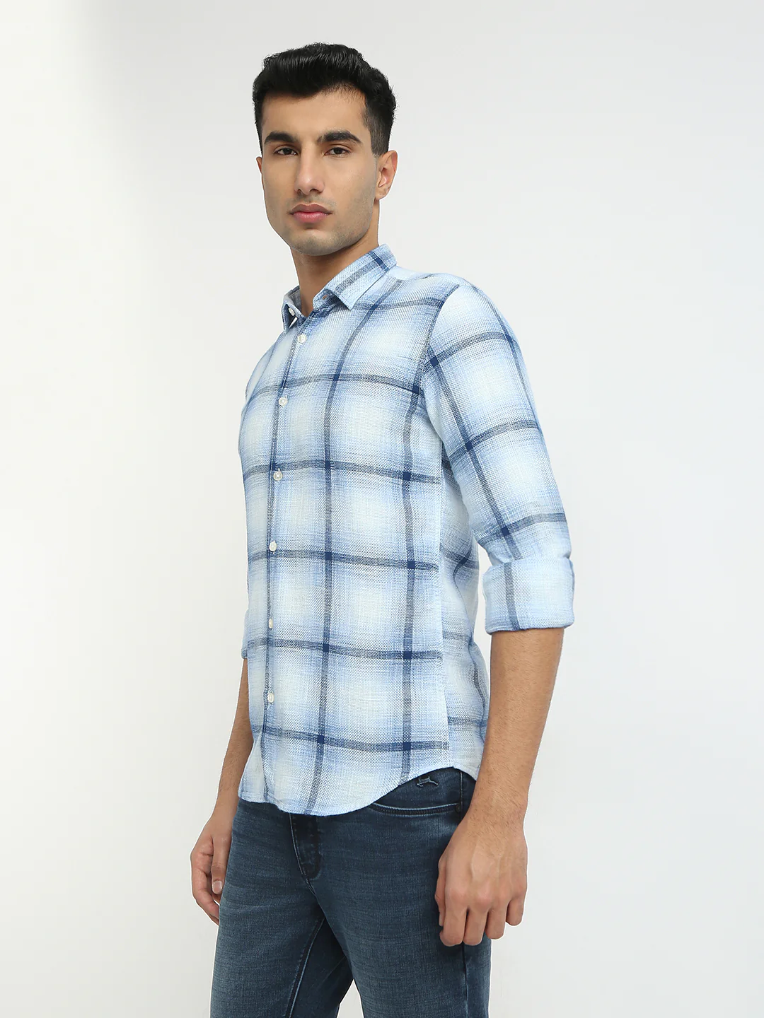 Parx Men Blue Checks Slim Fit Cotton Casual Shirt - Image 3