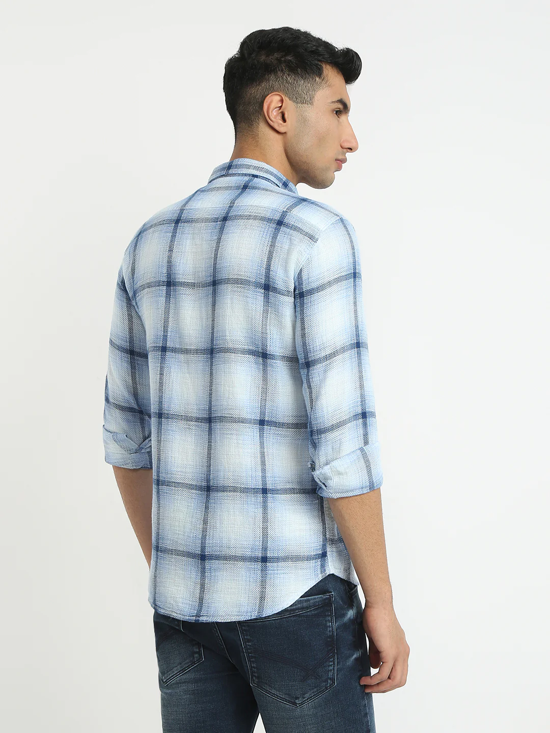 Parx Men Blue Checks Slim Fit Cotton Casual Shirt - Image 4