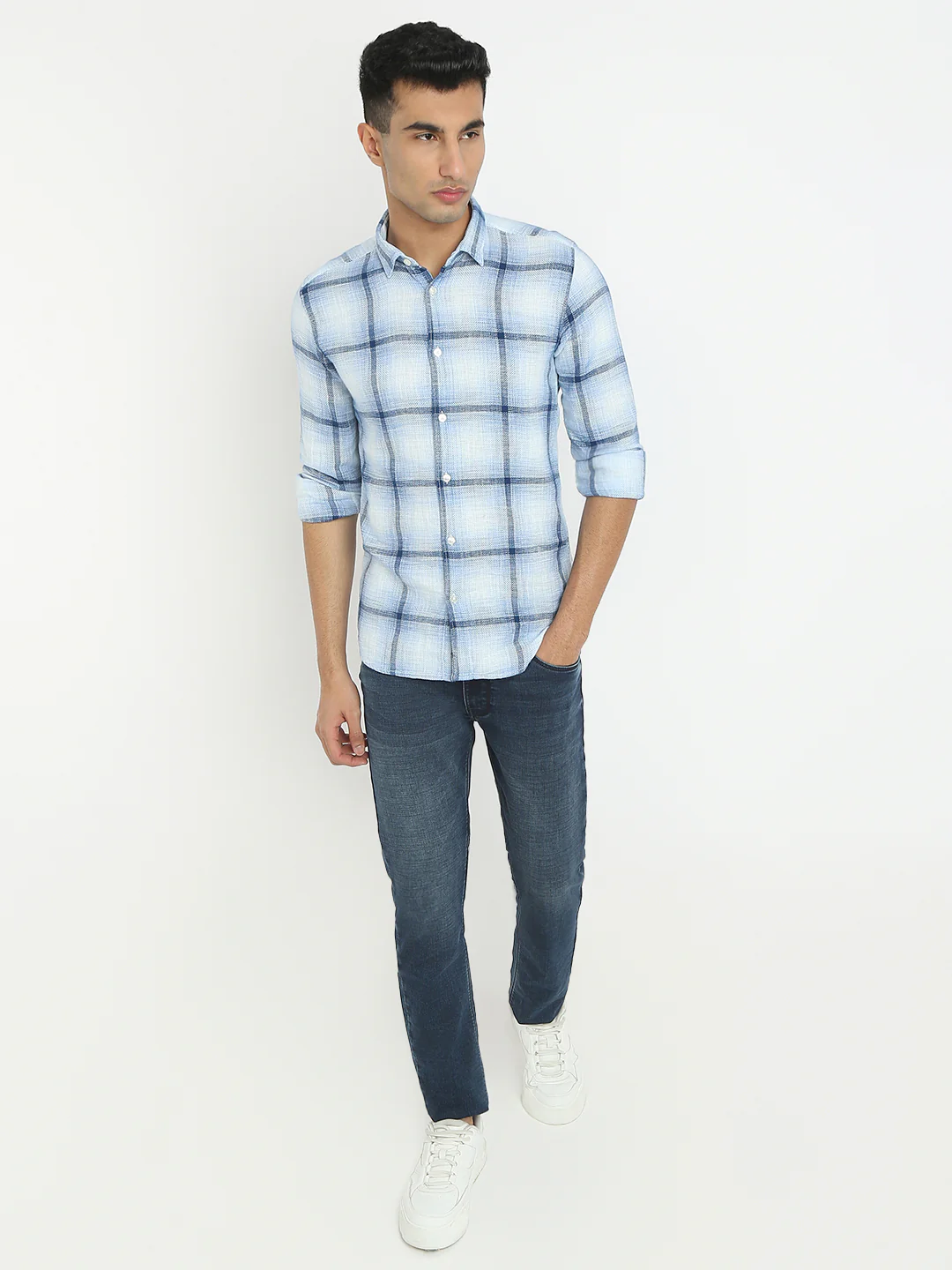 Parx Men Blue Checks Slim Fit Cotton Casual Shirt - Image 5