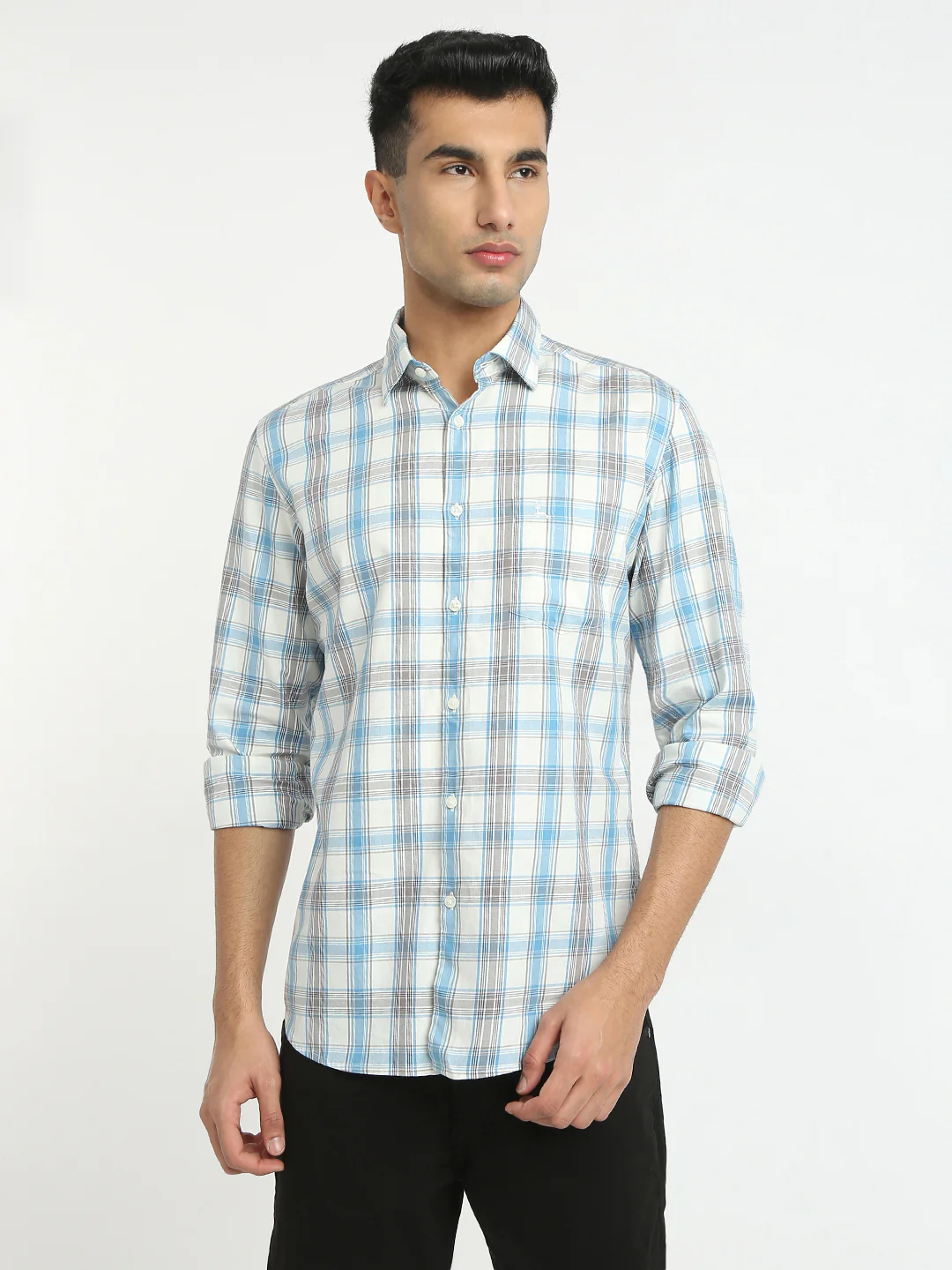Parx Men Blue Checks Slim Fit Cotton Casual Shirt