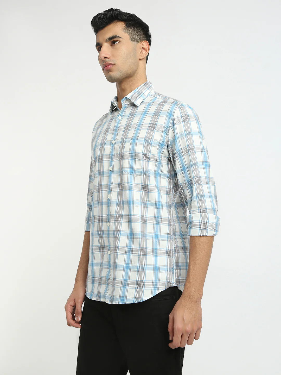 Parx Men Blue Checks Slim Fit Cotton Casual Shirt - Image 3