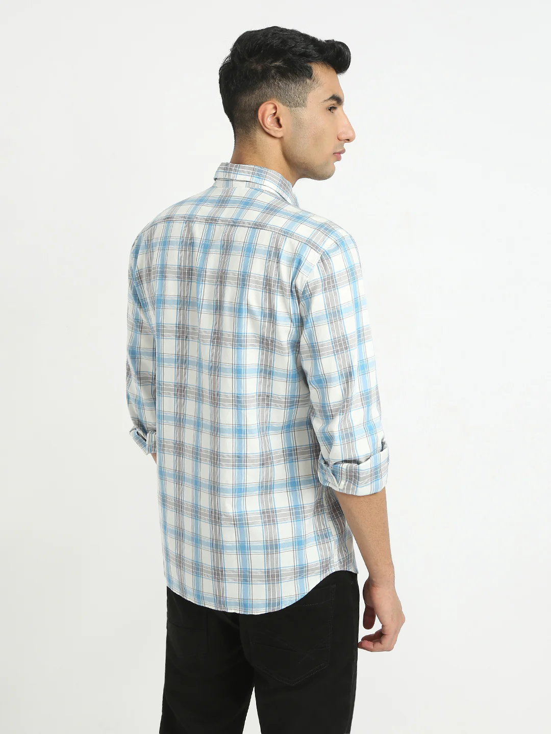 Parx Men Blue Checks Slim Fit Cotton Casual Shirt - Image 4