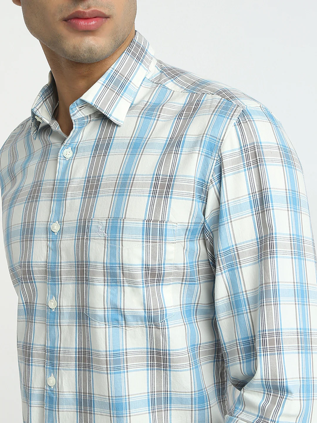 Parx Men Blue Checks Slim Fit Cotton Casual Shirt - Image 6
