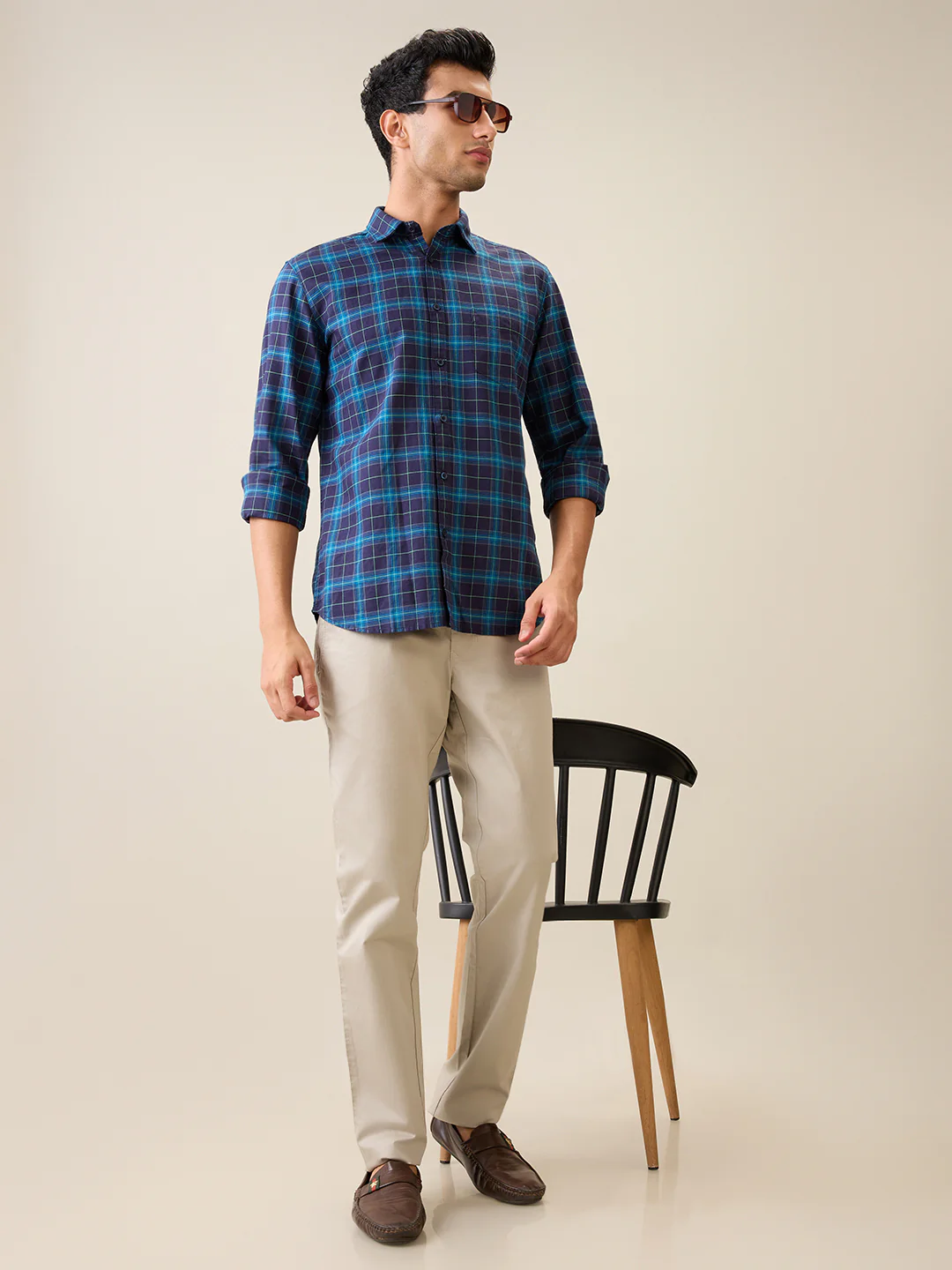Parx Men Blue Checks Slim Fit Cotton Casual Shirt - Image 6