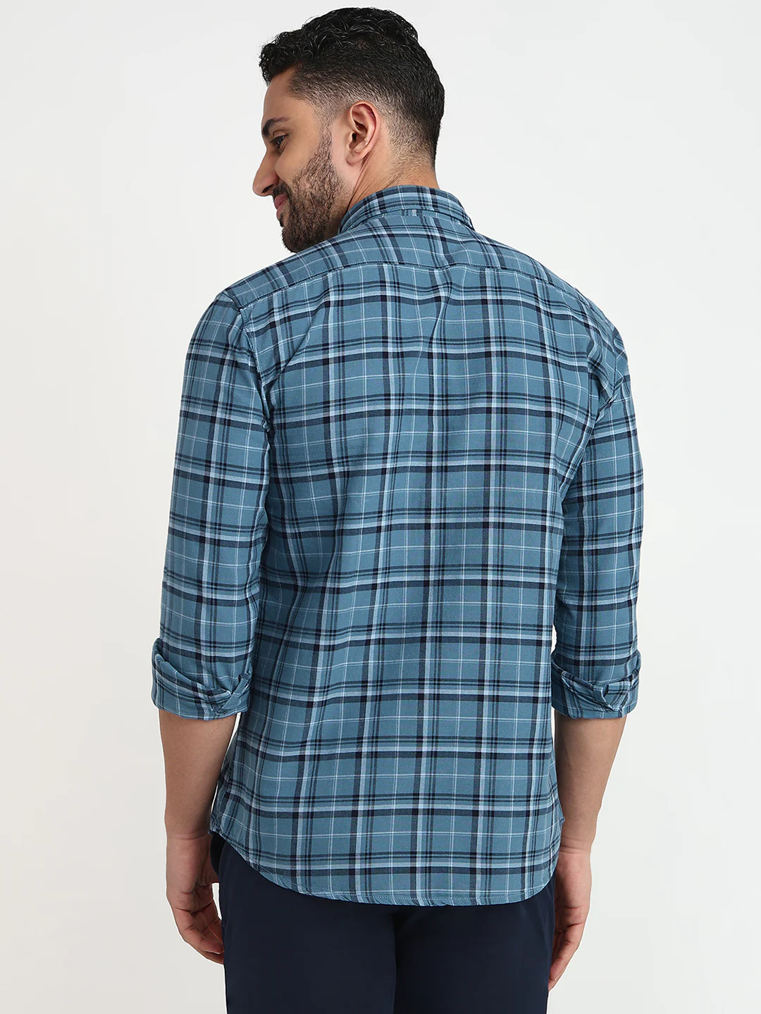 Parx Men Blue Checks Slim Fit Cotton Casual Shirt - Image 4