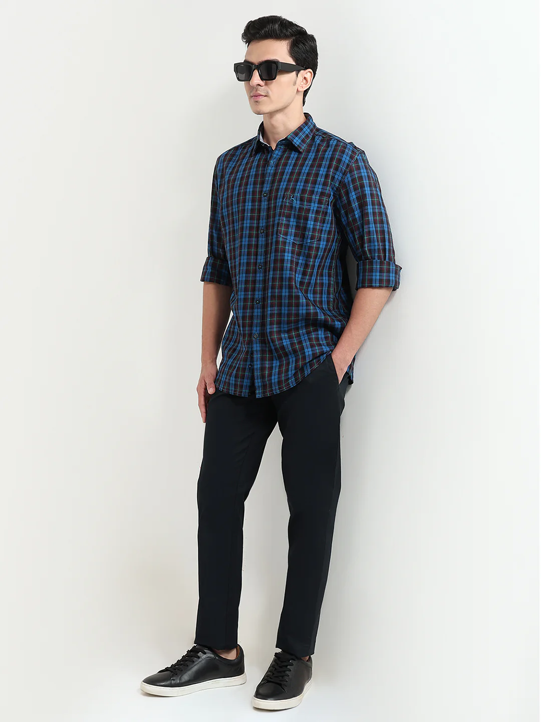 Parx Men Blue Checks Slim Fit Cotton Casual Shirt - Image 5