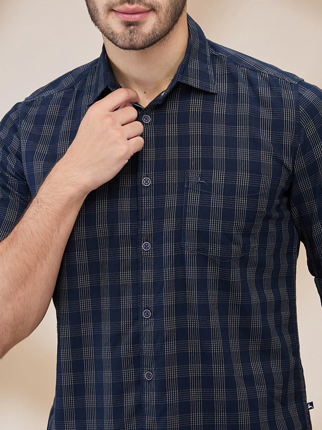 Parx Men Blue Checks Slim Fit Cotton Casual Shirt - Image 5