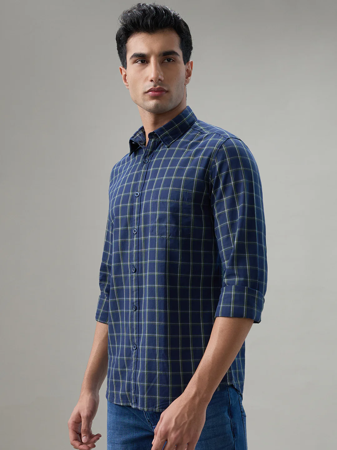 Parx Men Blue Checks Slim Fit Cotton Casual Shirt - Image 3
