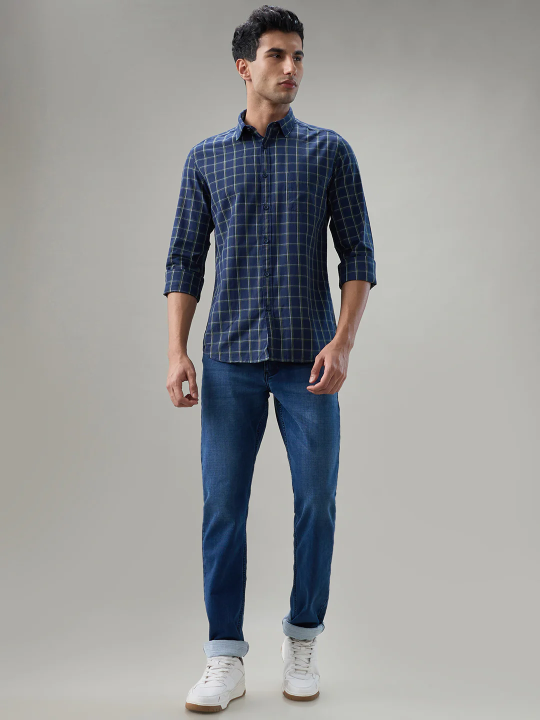 Parx Men Blue Checks Slim Fit Cotton Casual Shirt - Image 5