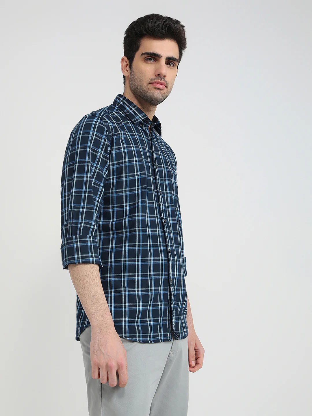 Parx Men Blue Checks Slim Fit Cotton Casual Shirt - Image 3
