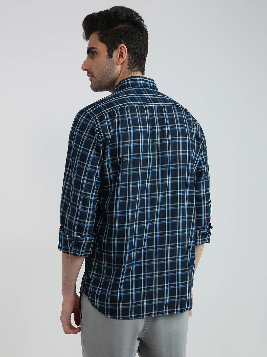 Parx Men Blue Checks Slim Fit Cotton Casual Shirt - Image 5