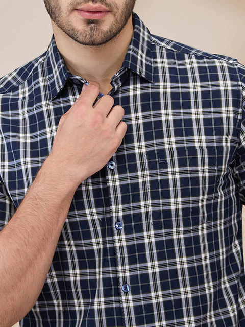 Parx Men Blue Checks Slim Fit Cotton Casual Shirts - Image 5