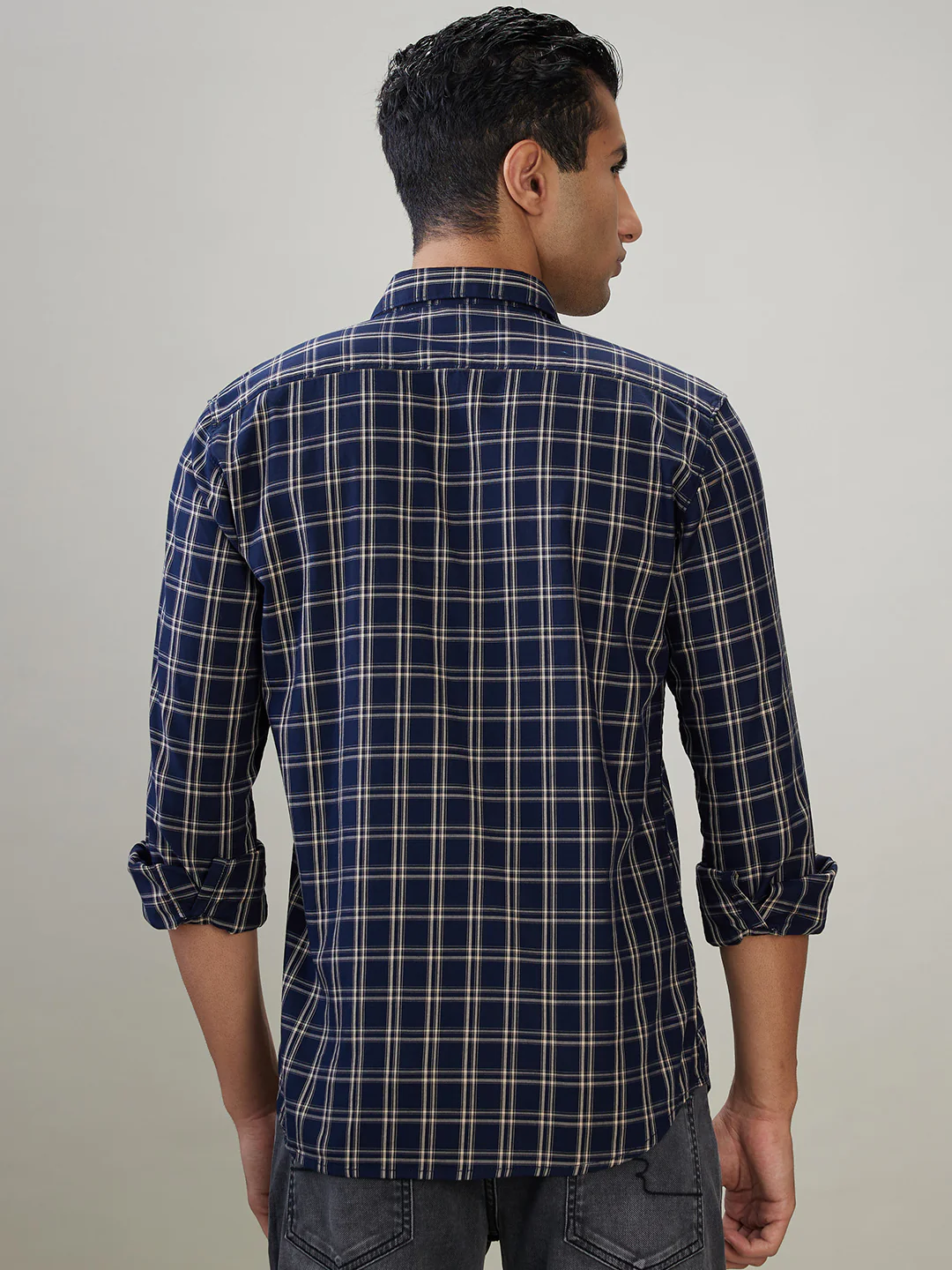 Parx Men Blue Checks Slim Fit Cotton Full Sleeve Casual Shirt - Image 4