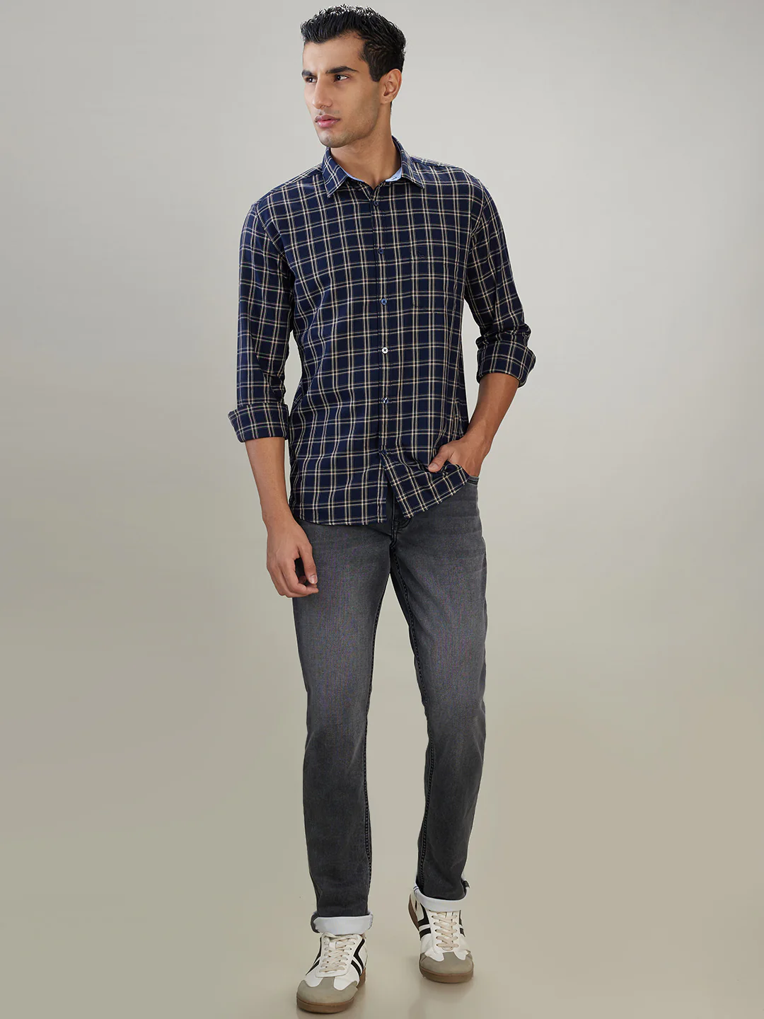 Parx Men Blue Checks Slim Fit Cotton Full Sleeve Casual Shirt - Image 5