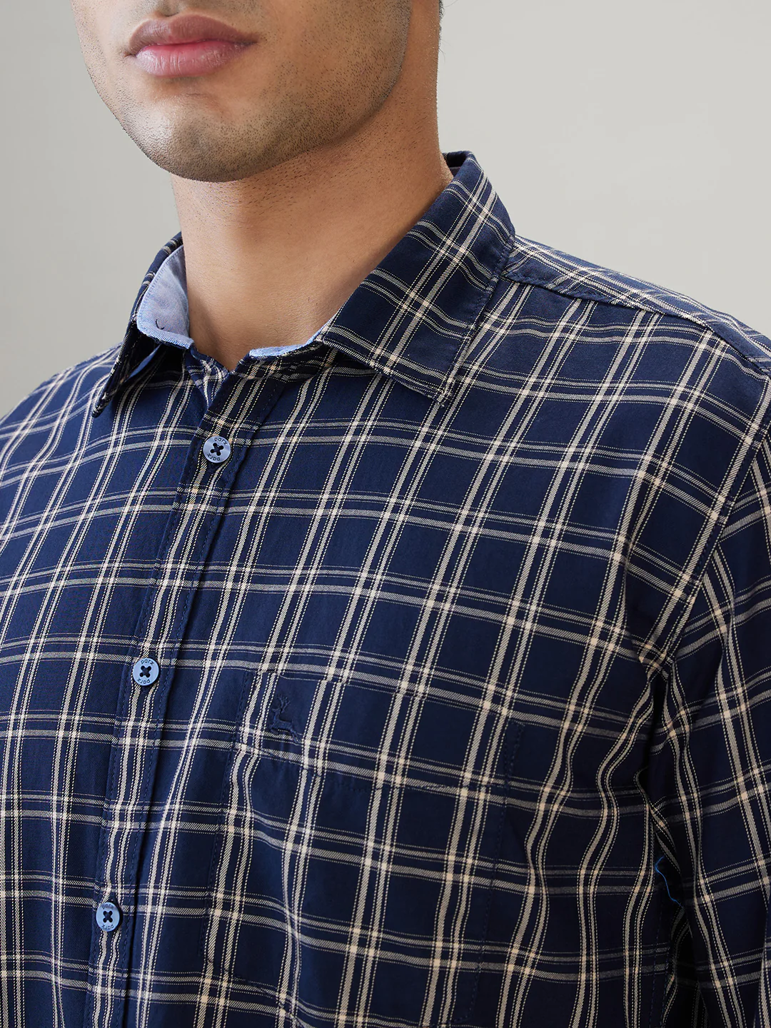 Parx Men Blue Checks Slim Fit Cotton Full Sleeve Casual Shirt - Image 6