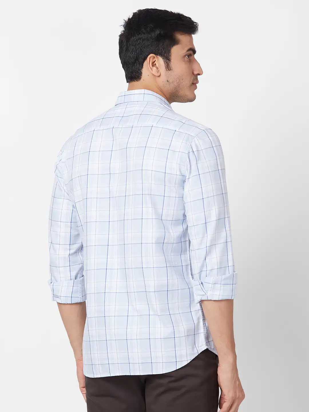 Parx Men Blue Checks Slim Fit Cotton Full Sleeve Cutaway Collar Shirt - Image 4