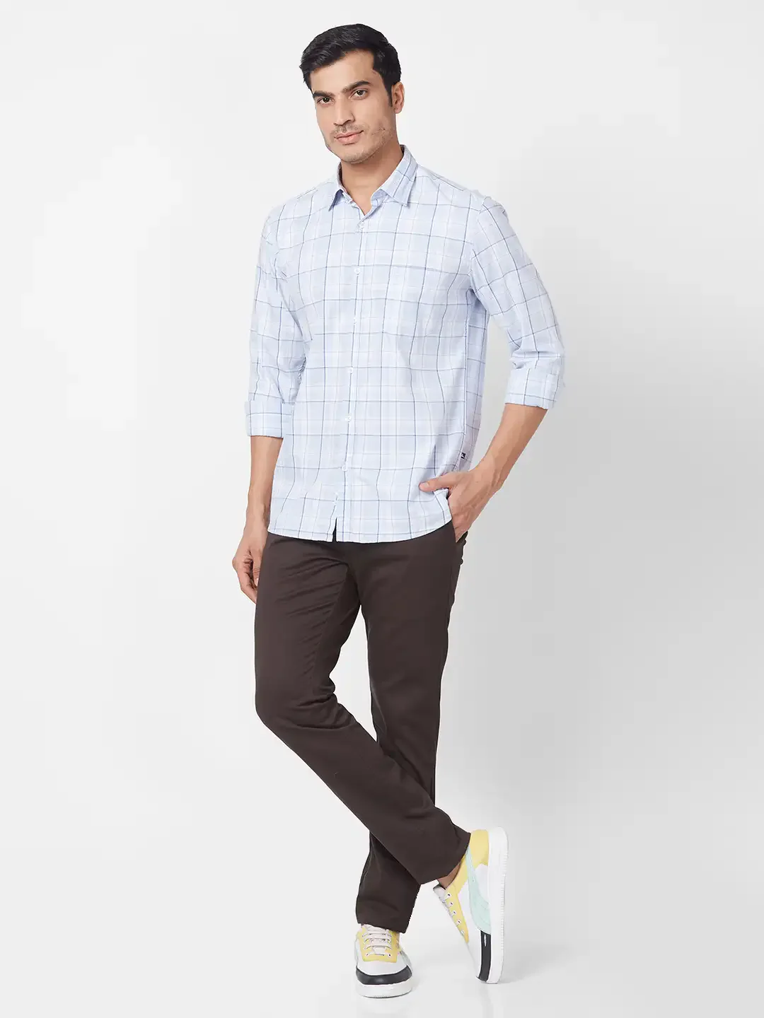Parx Men Blue Checks Slim Fit Cotton Full Sleeve Cutaway Collar Shirt - Image 5