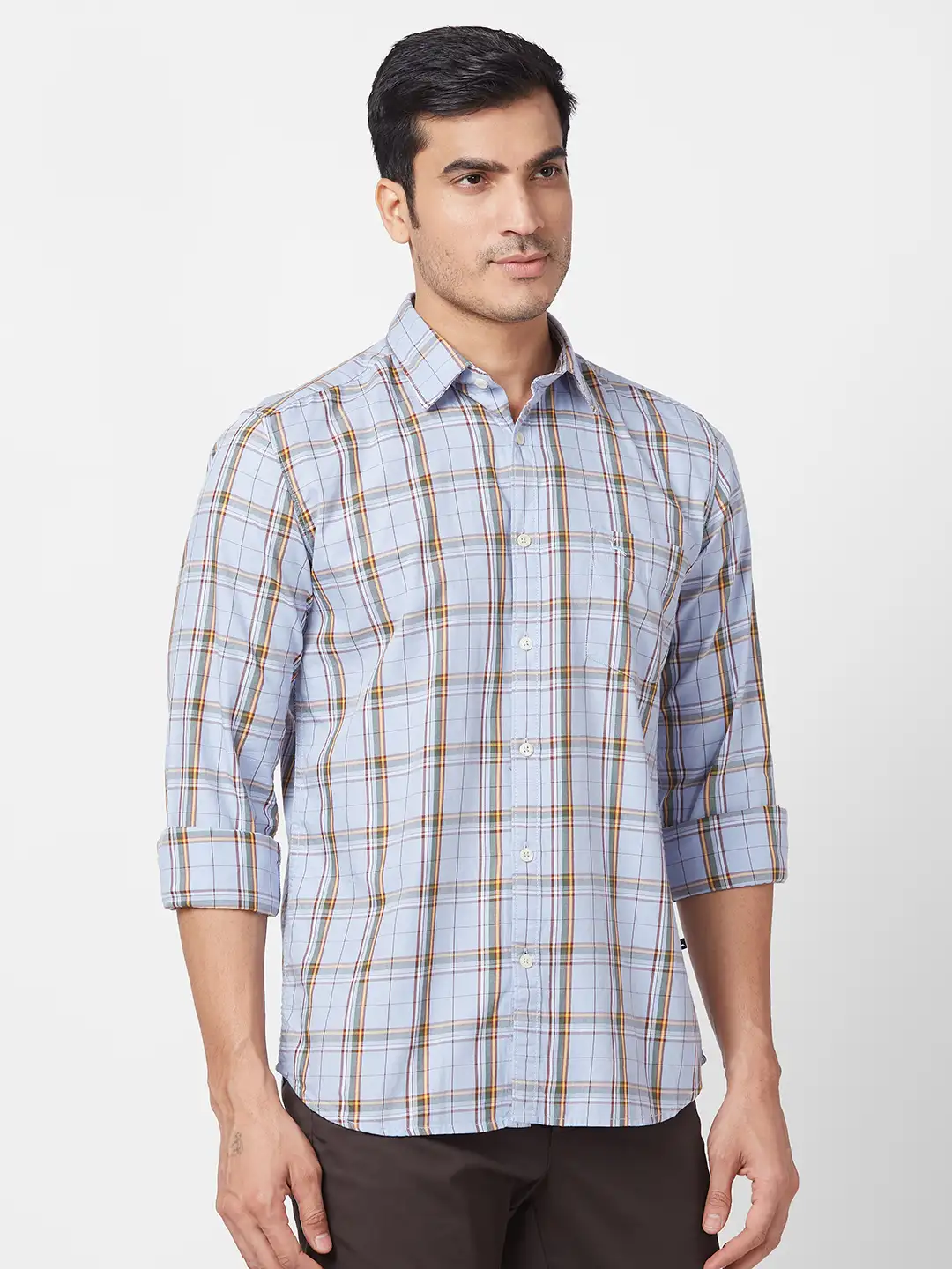 Parx Men Blue Checks Slim Fit Cotton Full Sleeve Cutaway Collar Shirt - Image 2