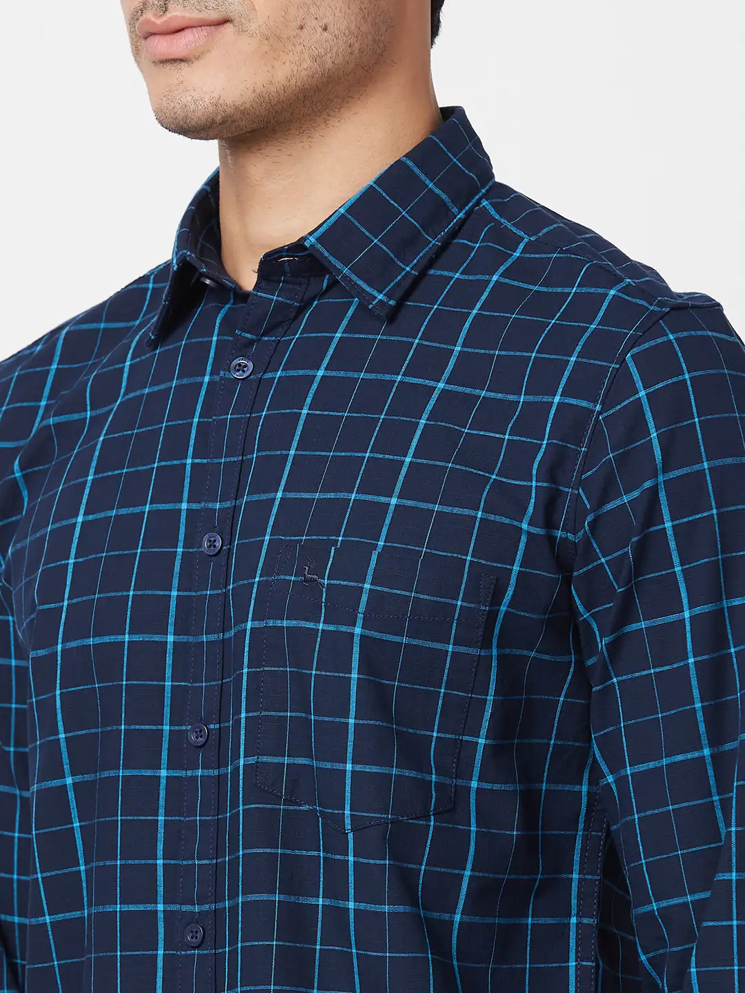 Parx Men Blue Checks Slim Fit Cotton Full Sleeve Cutaway Collar Shirt - Image 6