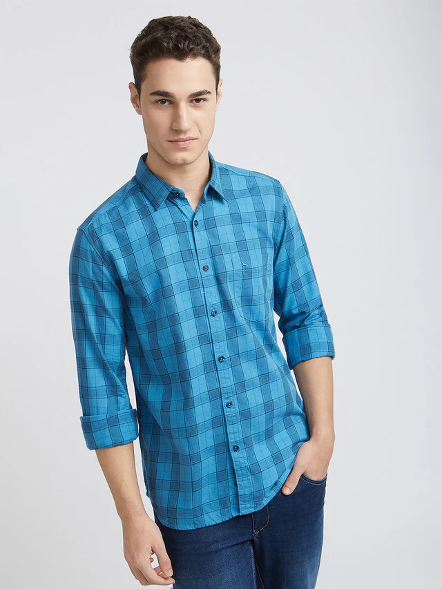 Parx Men Blue Checks Slim Fit Cotton Full Sleeve Shirts