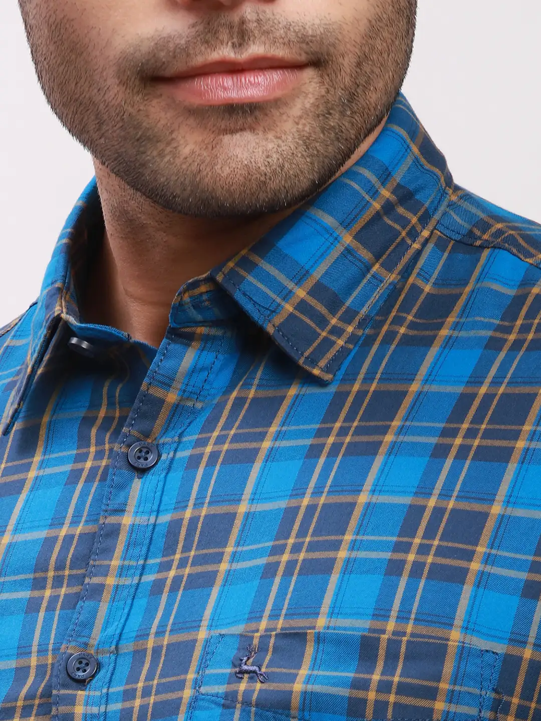 Parx Men Blue Checks Slim Fit Cotton Full Sleeve Shirts - Image 6