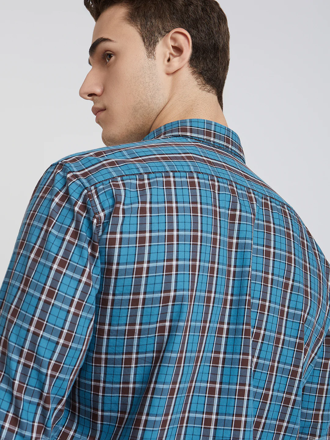 Parx Men Blue Checks Slim Fit Cotton Full Sleeve Shirts - Image 6