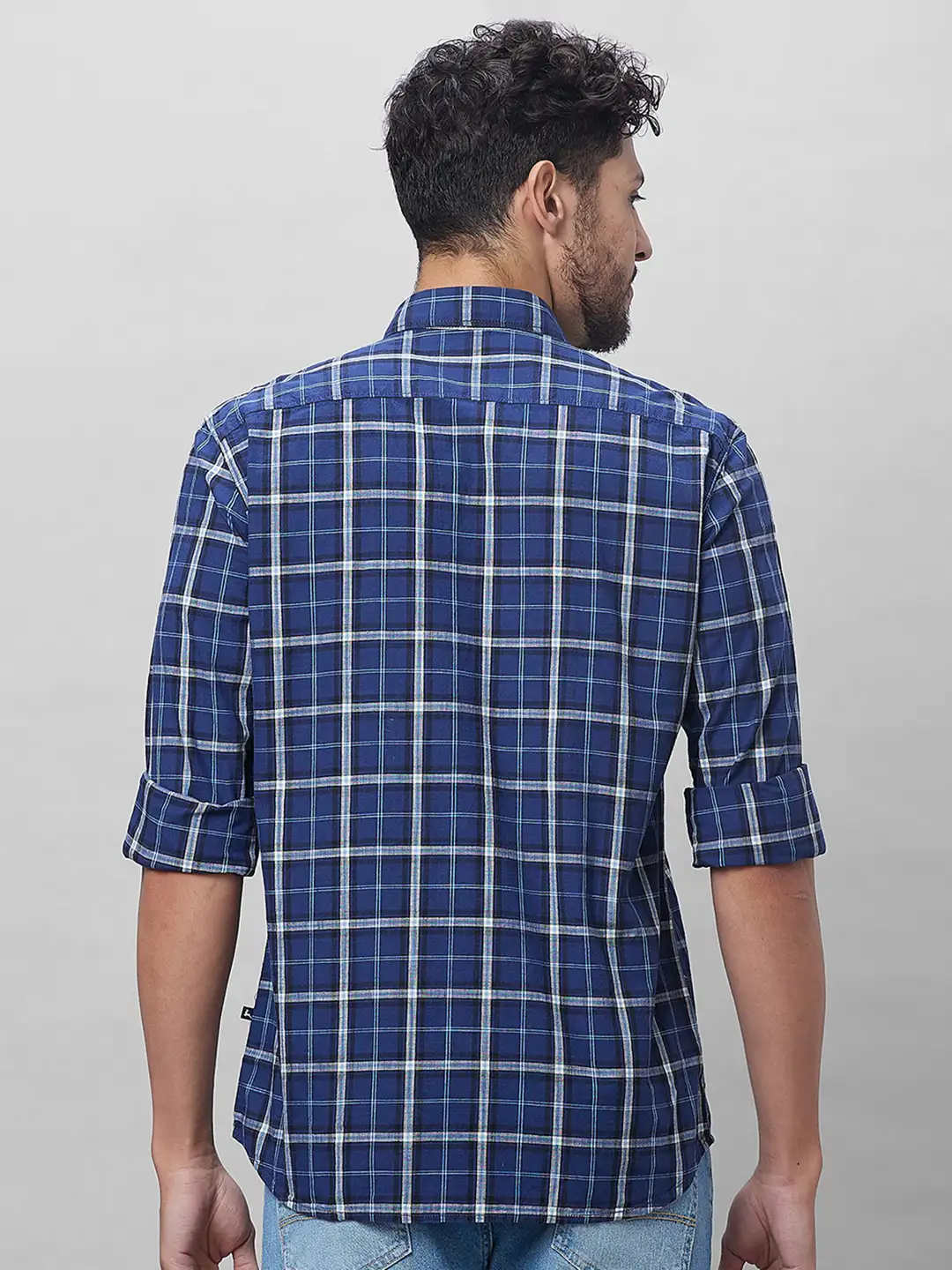 Parx Men Blue Checks Slim Fit Cotton Full Sleeve Shirts - Image 4