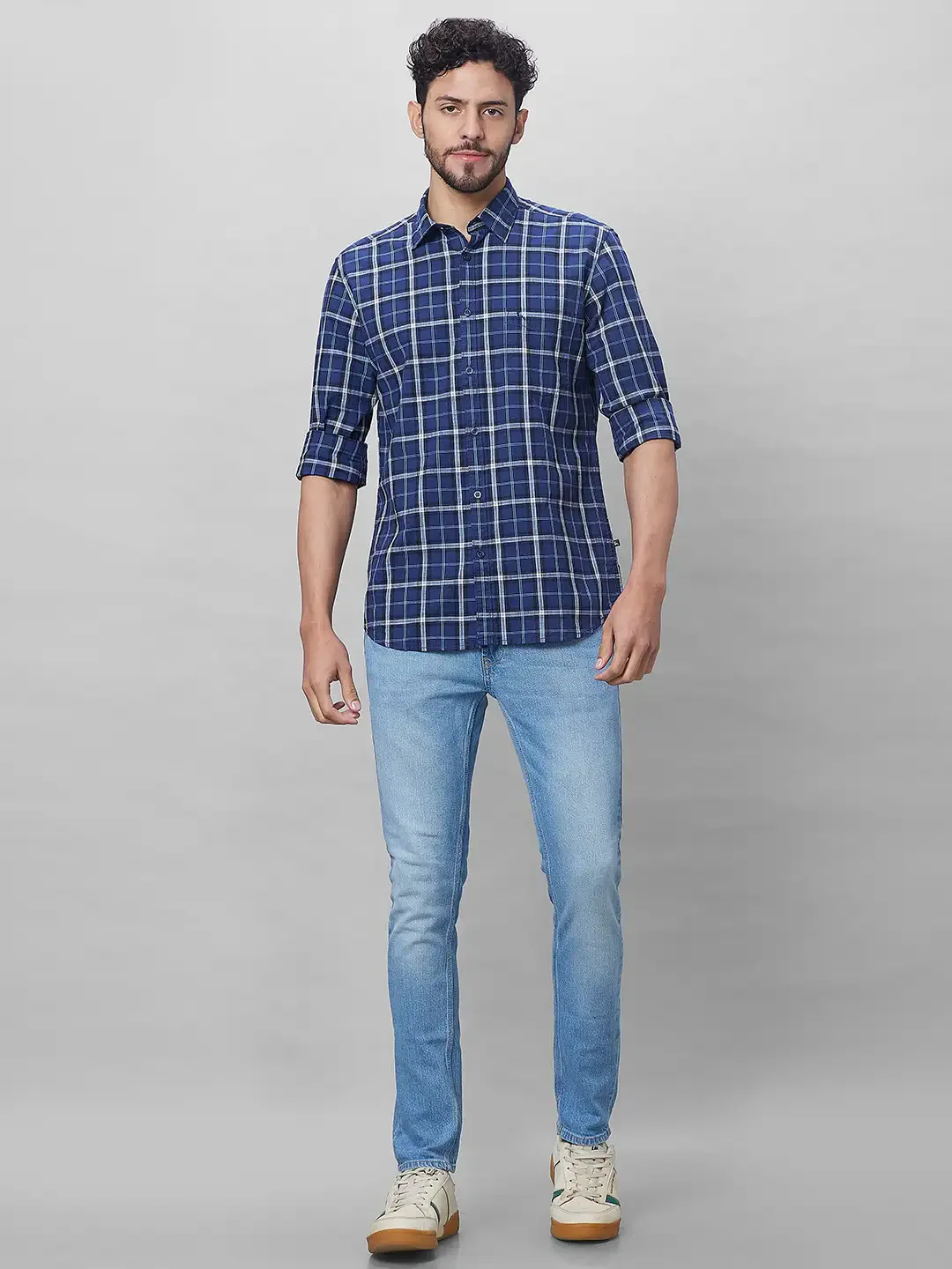 Parx Men Blue Checks Slim Fit Cotton Full Sleeve Shirts - Image 5
