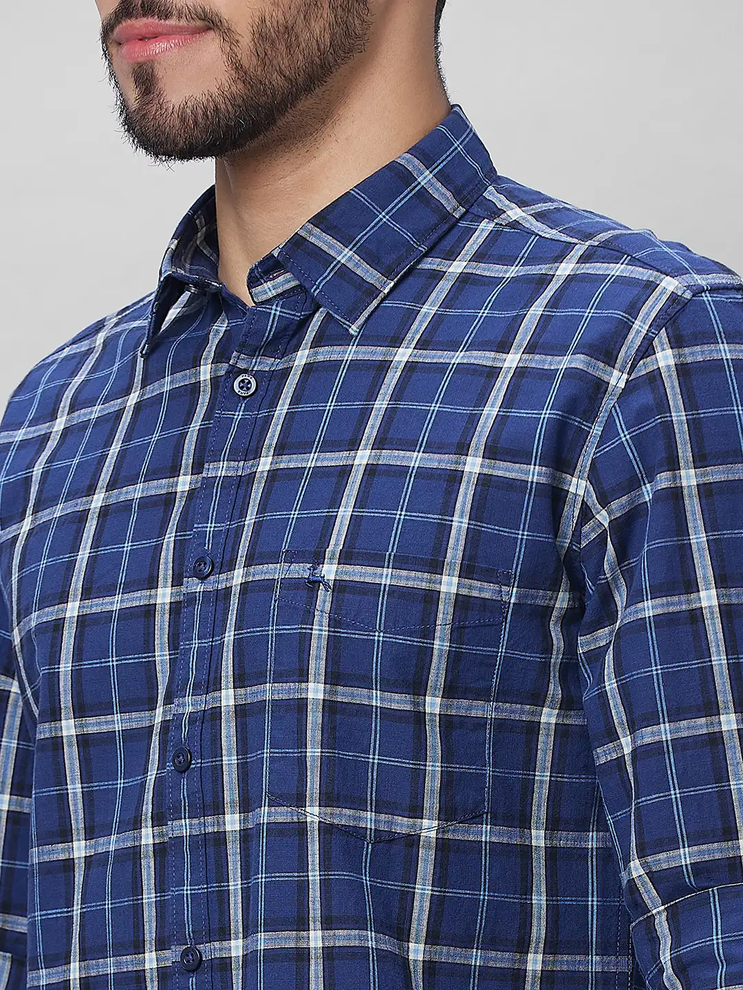 Parx Men Blue Checks Slim Fit Cotton Full Sleeve Shirts - Image 6