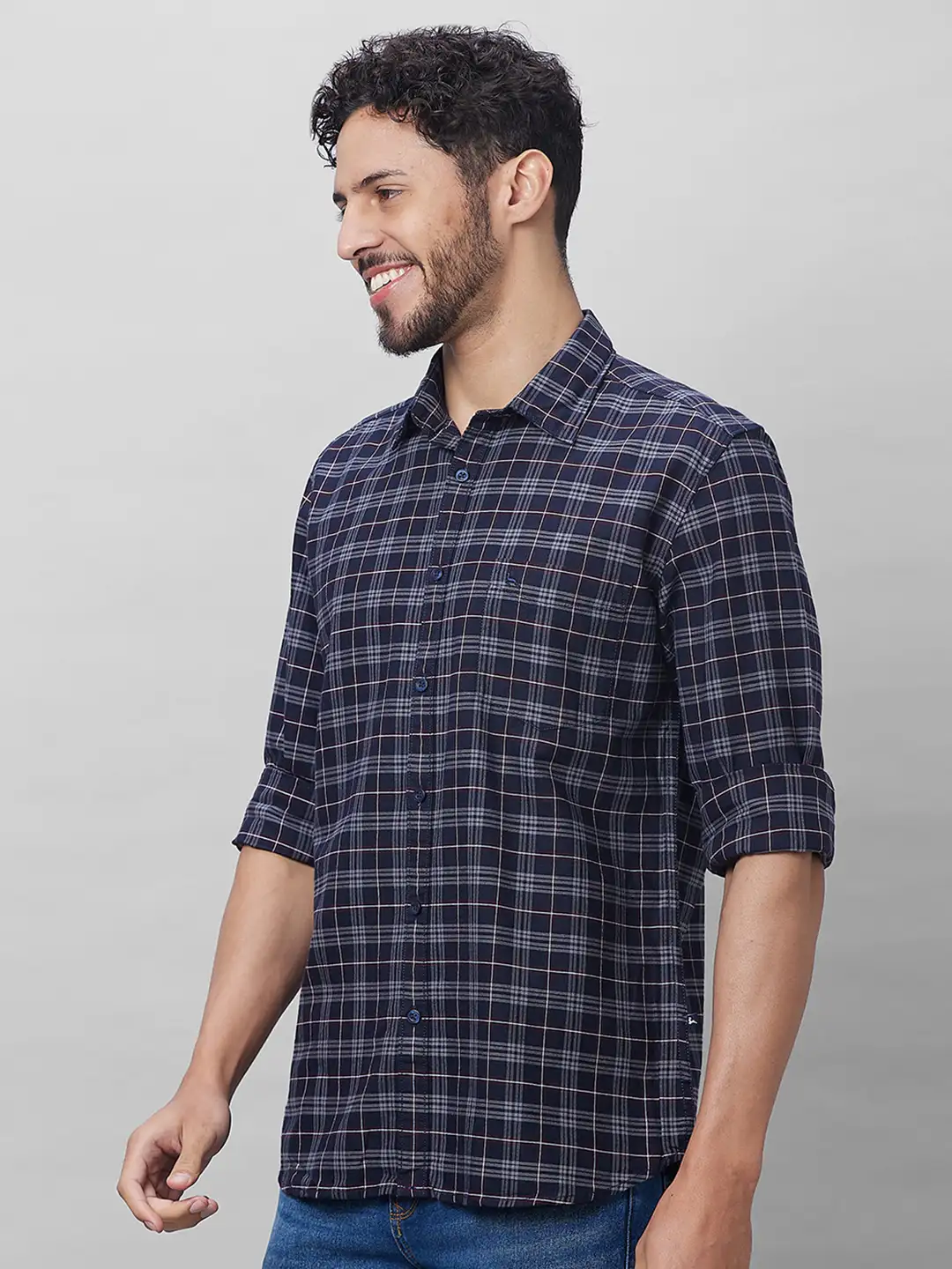 Parx Men Blue Checks Slim Fit Cotton Full Sleeve Shirts - Image 3