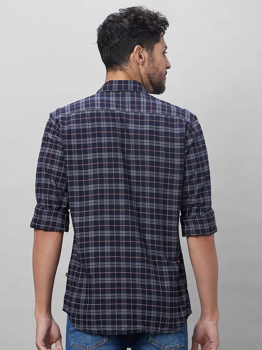 Parx Men Blue Checks Slim Fit Cotton Full Sleeve Shirts - Image 4