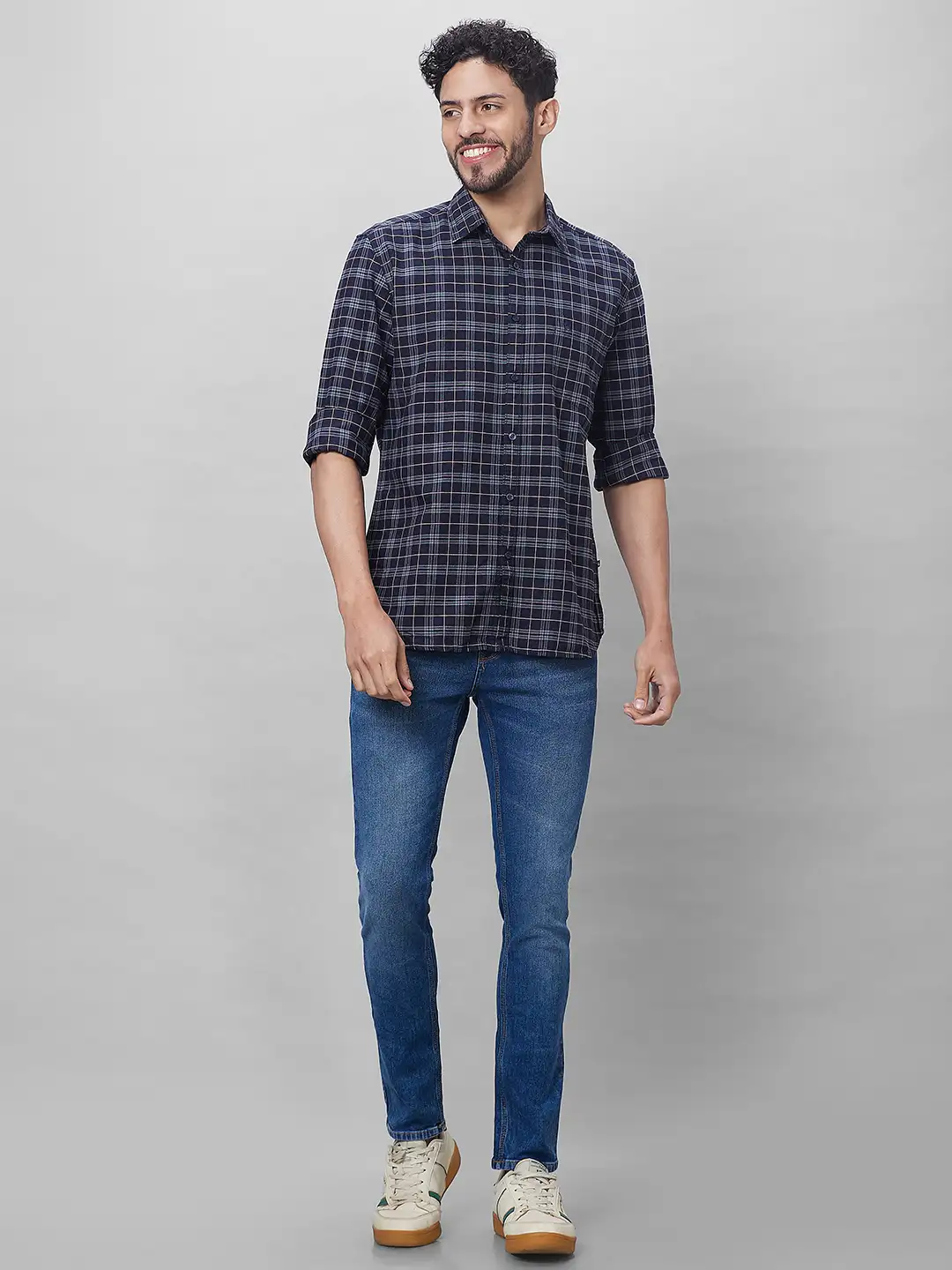Parx Men Blue Checks Slim Fit Cotton Full Sleeve Shirts - Image 5