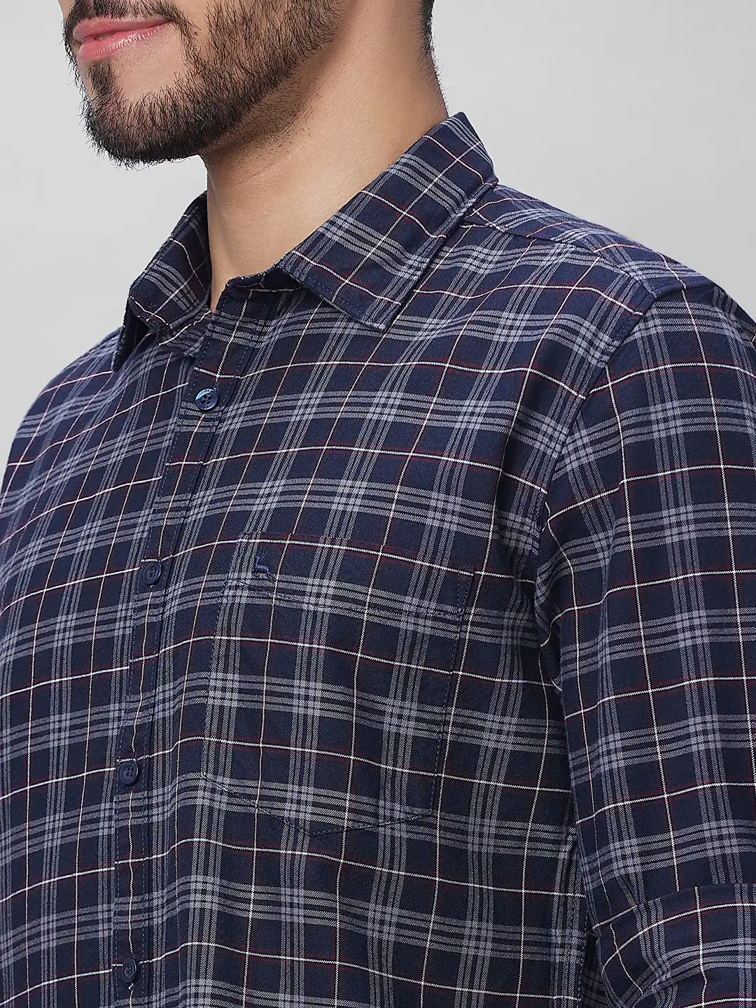 Parx Men Blue Checks Slim Fit Cotton Full Sleeve Shirts - Image 6