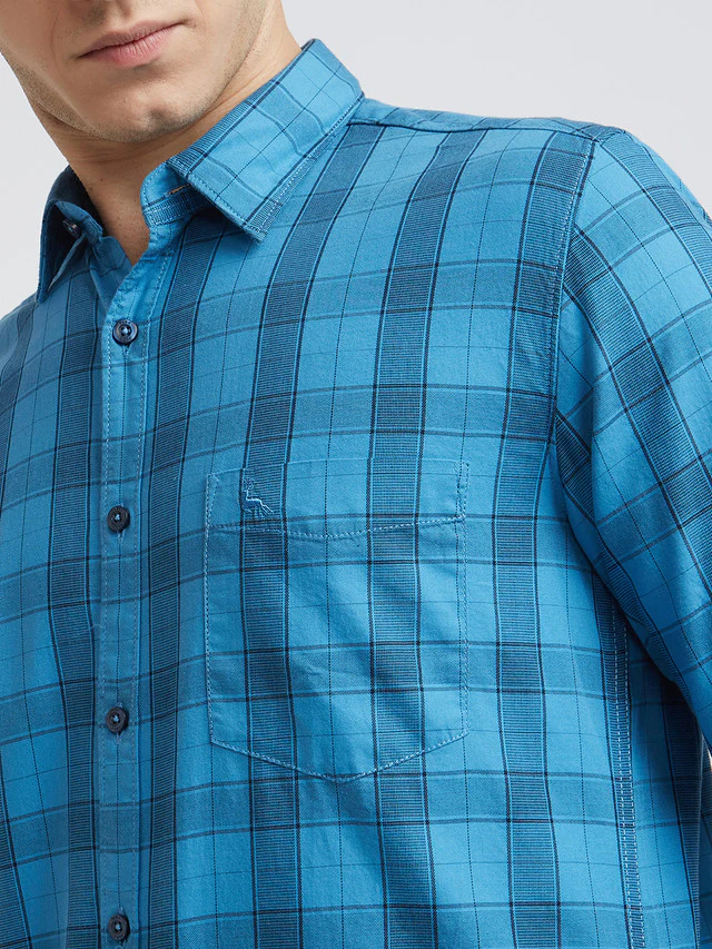 Parx Men Blue Checks Slim Fit Cotton Full Sleeve Shirts - Image 6