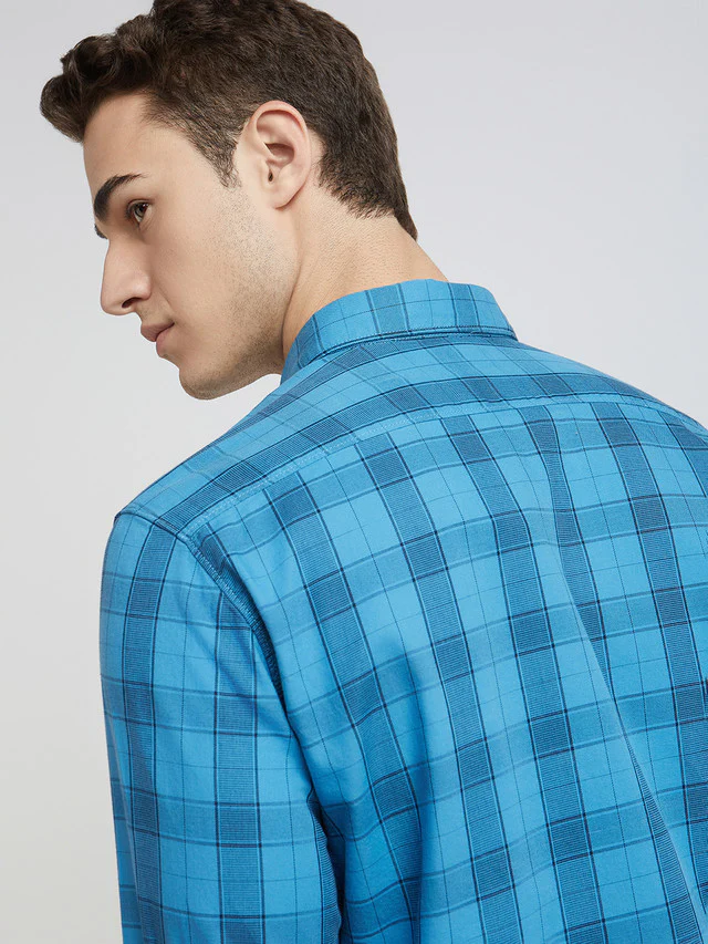 Parx Men Blue Checks Slim Fit Cotton Full Sleeve Shirts - Image 7